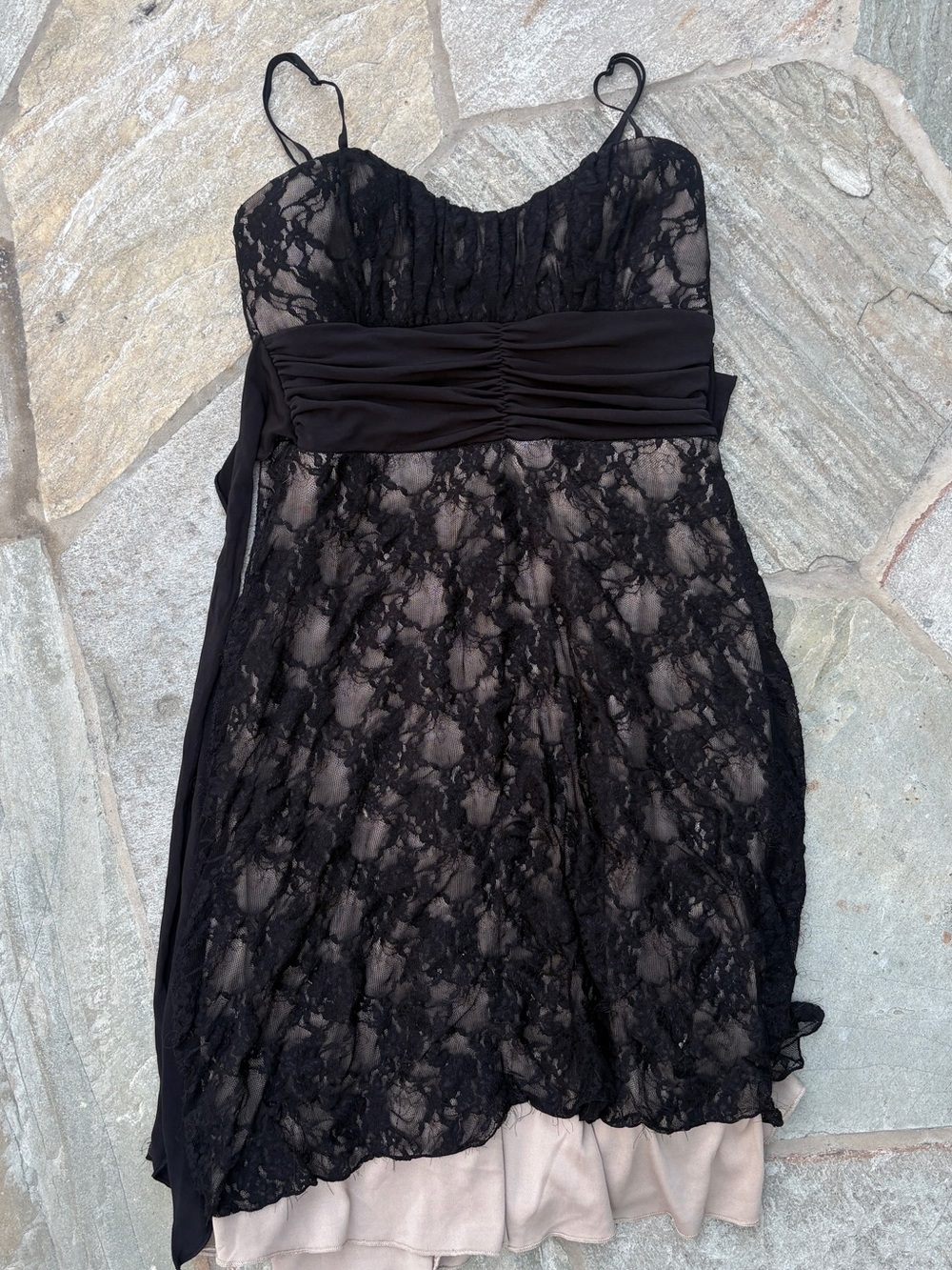 Urban Outfitters Black Lace Strapless Dress with Nude Underlay